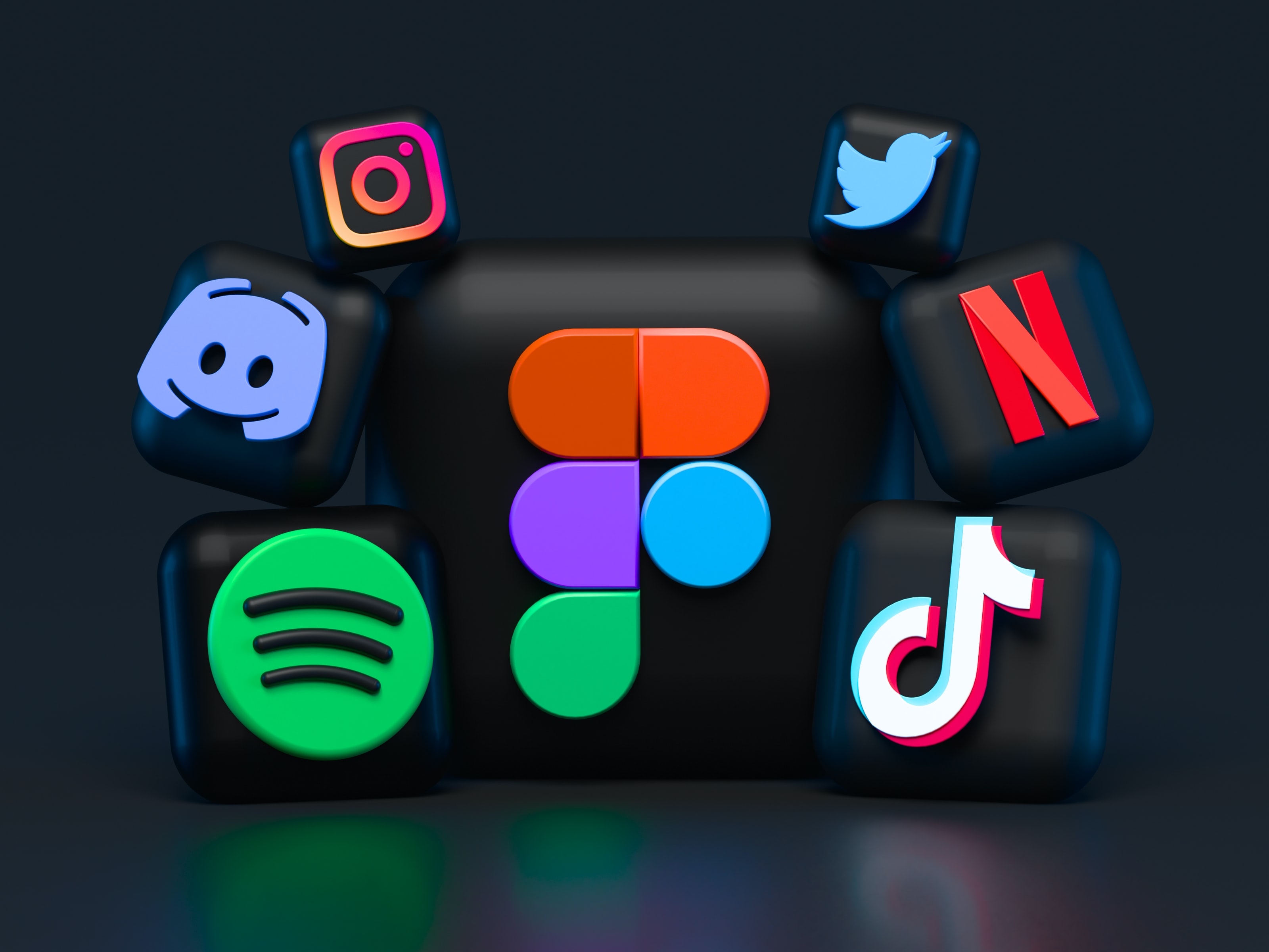 a graphic showing a variety of app logos as 3d tiles
